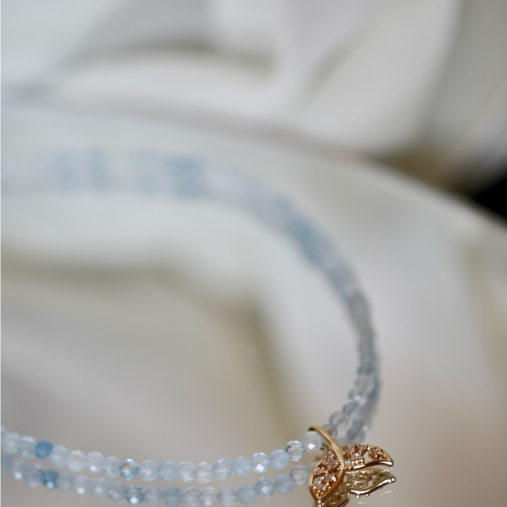 4mm Blue Aquamarine Faceted Round Beads Fishtail/Pisces Pendant Necklace… - Picture 4 of 5